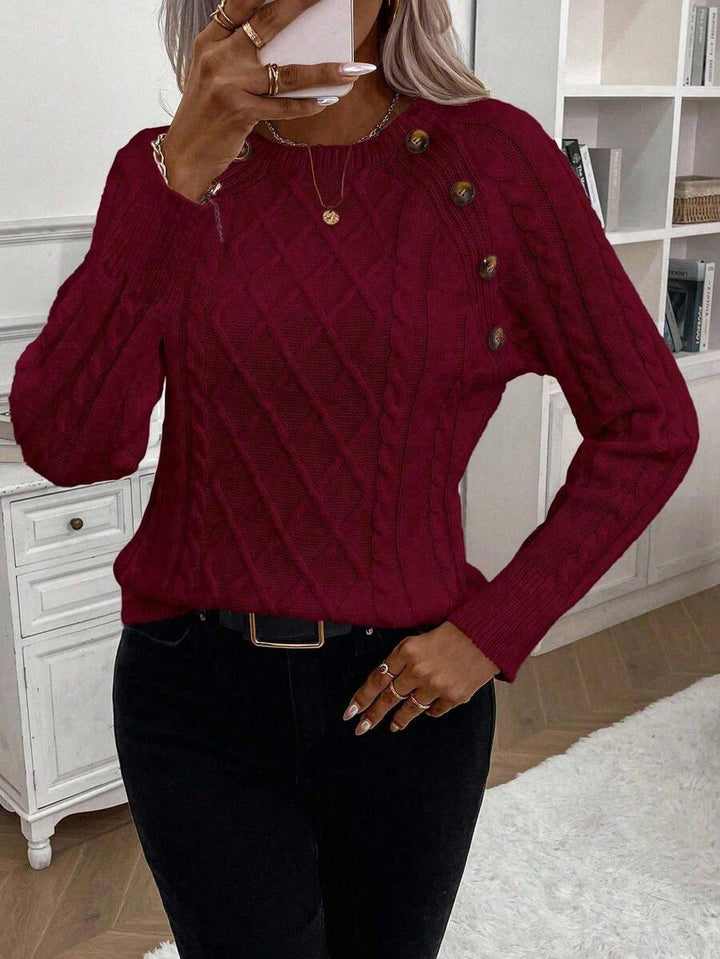 Clara | Button-Detail Cable Knit Jumper