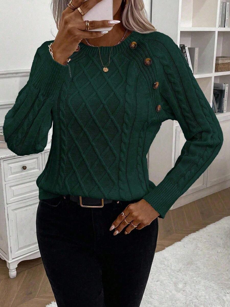 Clara | Button-Detail Cable Knit Jumper