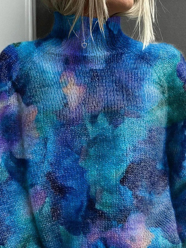 Lucy | Abstract Watercolour Floral Knit Turtleneck Sweater