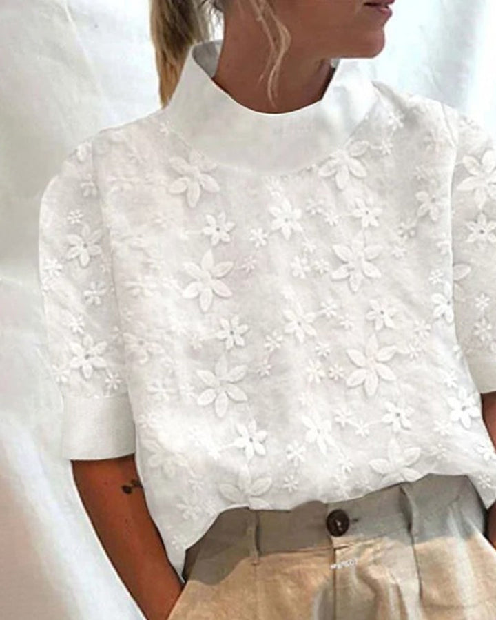 Isla™ | Elegant Blouse with Embroidered Stand Collar