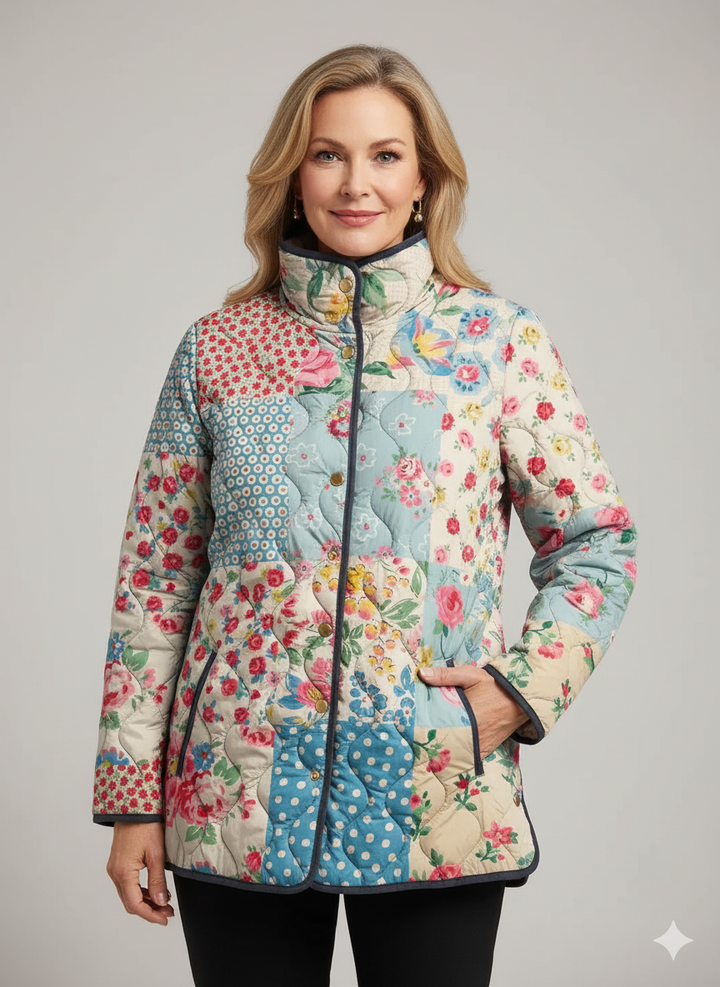 Charming Floral Quilted Jacket for Women - Vintage Casual Style