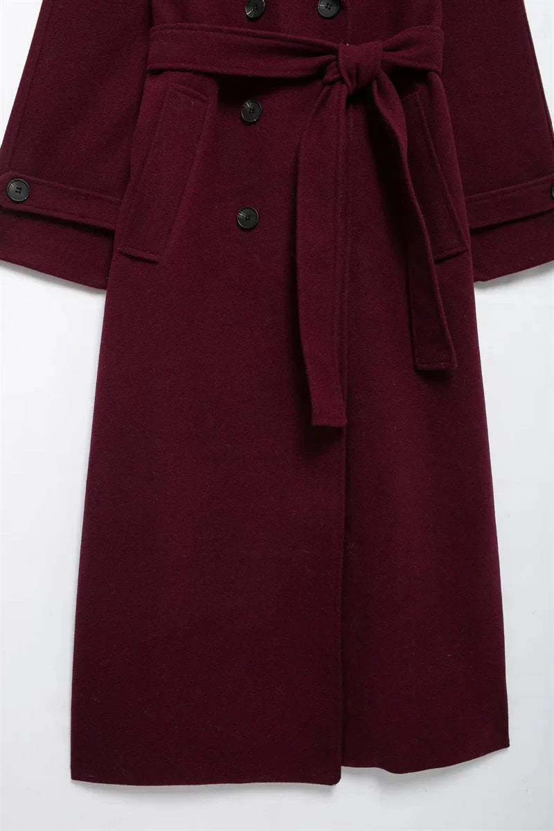 Leonie | Elegant Long Burgundy Coat