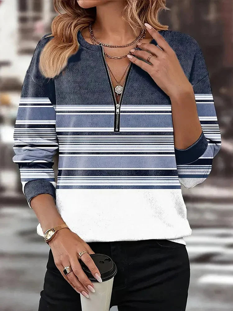 Aveline – Chic Geometric Zip-Neck Sweater