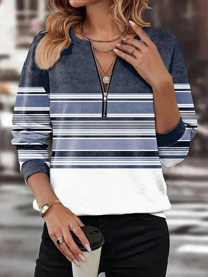 Aveline – Chic Geometric Zip-Neck Sweater