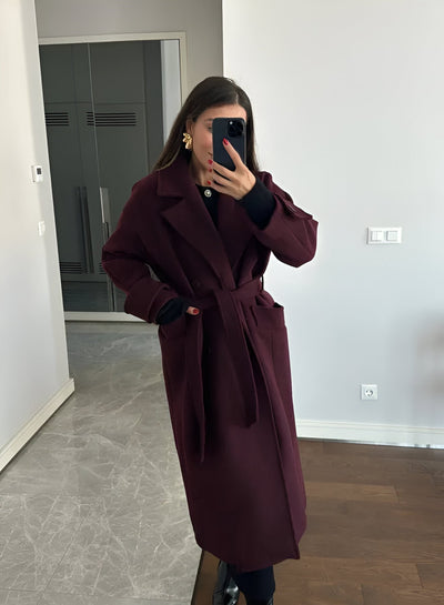 Leonie | Elegant Long Burgundy Coat